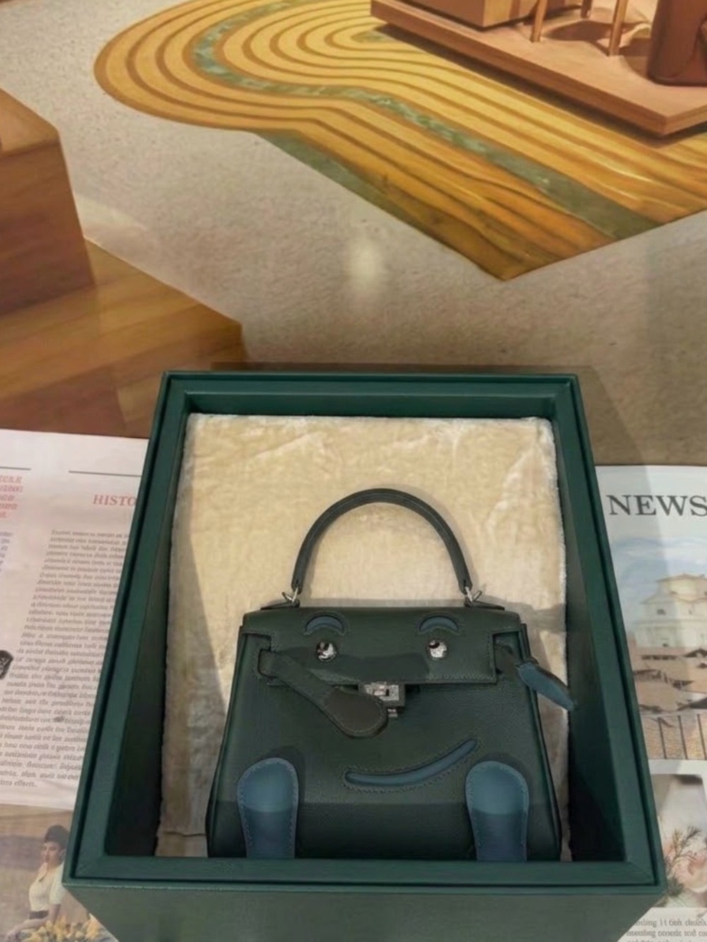 Hermes Dark Green Mini Kelly Handbag with Teal Accents